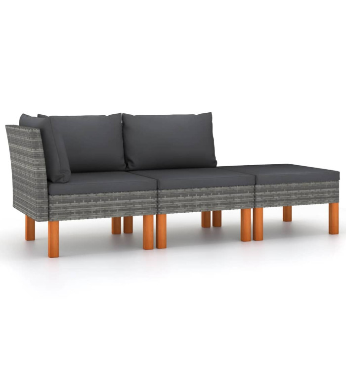 Salon de jardin 3pcs Résine tressée et bois d'eucalyptus massif | Mobilier & Déco