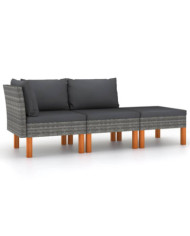 Salon de jardin 3pcs Résine tressée et bois d'eucalyptus massif | Mobilier & Déco
