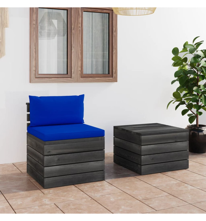 Salon palette de jardin 2 pcs avec coussins Bois de pin massif | Mobilier & Déco