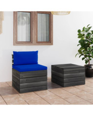 Salon palette de jardin 2 pcs avec coussins Bois de pin massif | Mobilier & Déco