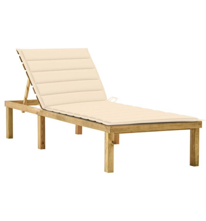 Chaise longue avec coussin crème Bois de pin imprégné | Mobilier & Déco