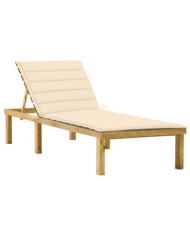 Chaise longue avec coussin crème Bois de pin imprégné | Mobilier & Déco