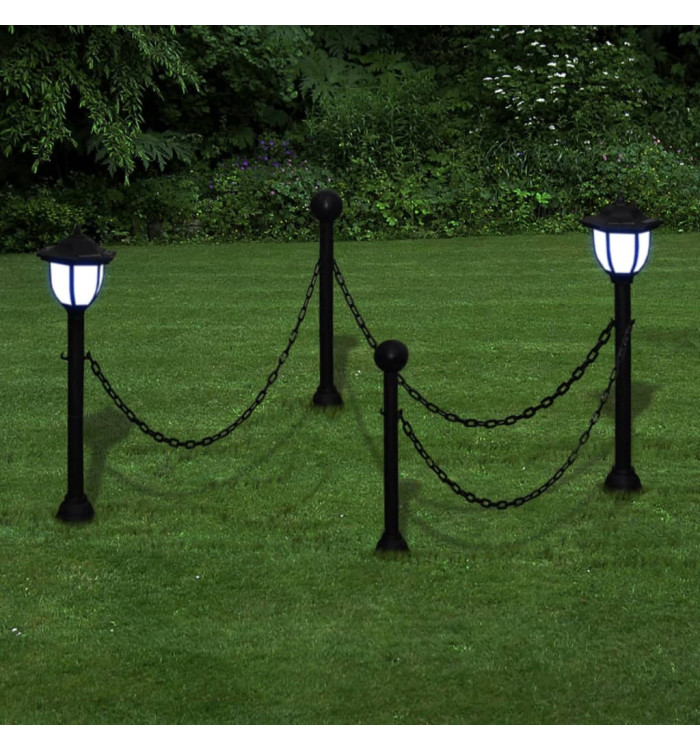 Clôture à chaîne avec deux lampes solaires LED et deux piquets | Mobilier & Déco