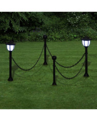 Clôture à chaîne avec deux lampes solaires LED et deux piquets | Mobilier & Déco