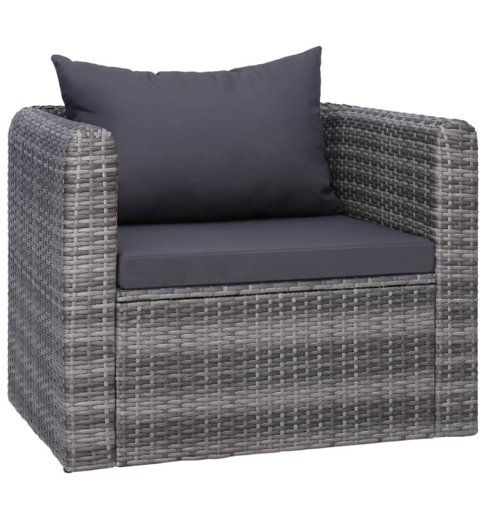 Chaise de jardin avec coussin et oreiller Résine tressée Gris | Mobilier & Déco