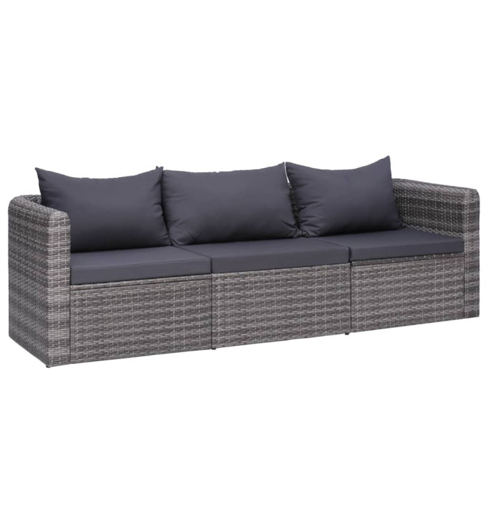 Meuble de jardin 3 pcs avec coussins Gris Résine tressée | Mobilier & Déco