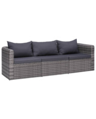 Meuble de jardin 3 pcs avec coussins Gris Résine tressée | Mobilier & Déco