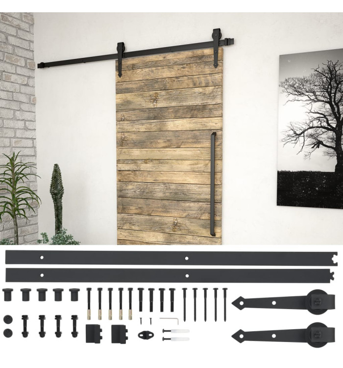 Kit de quincaillerie de porte coulissante 183 cm Acier Noir | Mobilier & Déco