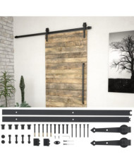 Kit de quincaillerie de porte coulissante 183 cm Acier Noir | Mobilier & Déco