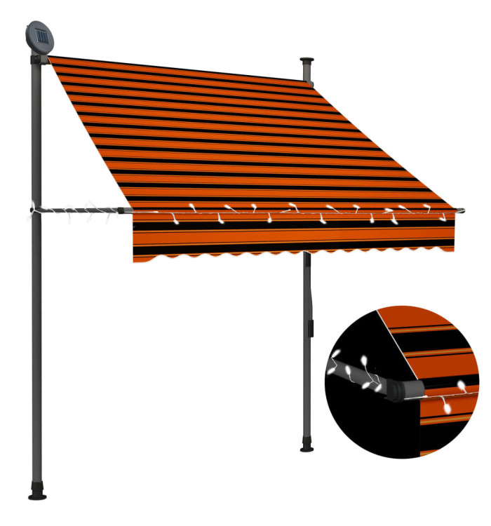 Auvent manuel rétractable avec LED 150 cm Orange et marron | Mobilier & Déco
