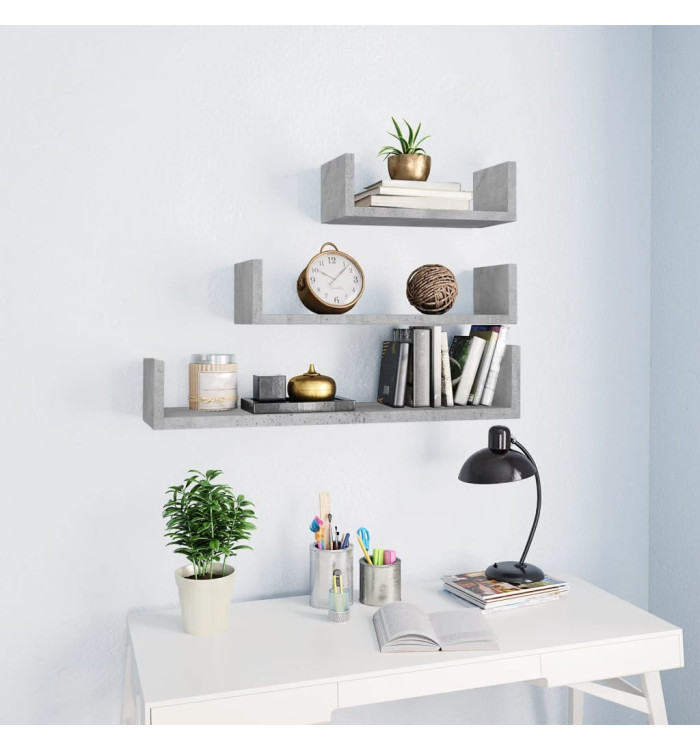 Étagères murales 3 pcs Gris béton Bois d'ingénierie | Mobilier & Déco