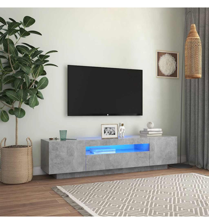 Meuble TV avec lumières LED gris béton 160x35x40 cm | Mobilier & Déco