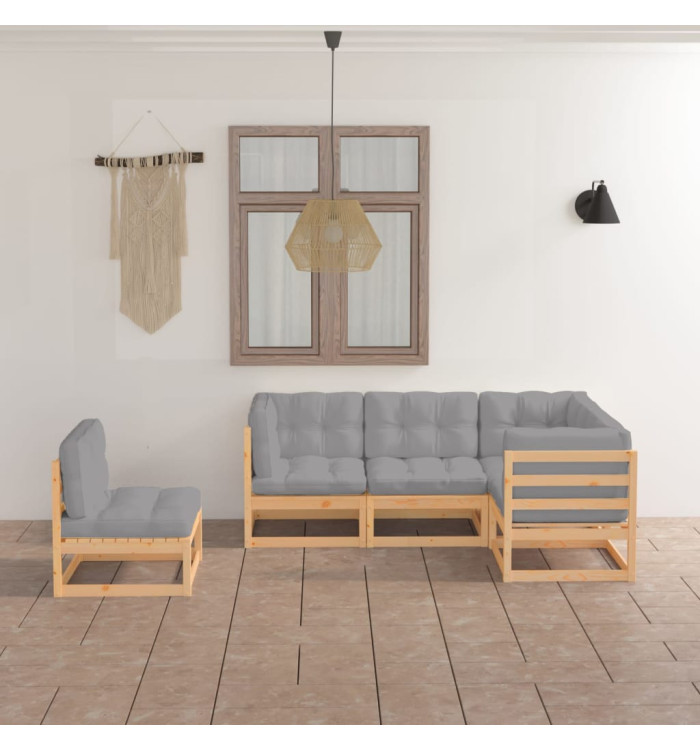 Salon de jardin 5 pcs avec coussins Bois de pin massif | Mobilier & Déco