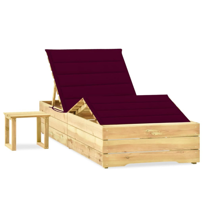 Chaise longue de jardin avec table et coussin Pin imprégné | Mobilier & Déco