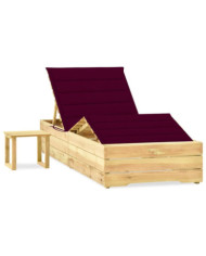 Chaise longue de jardin avec table et coussin Pin imprégné | Mobilier & Déco
