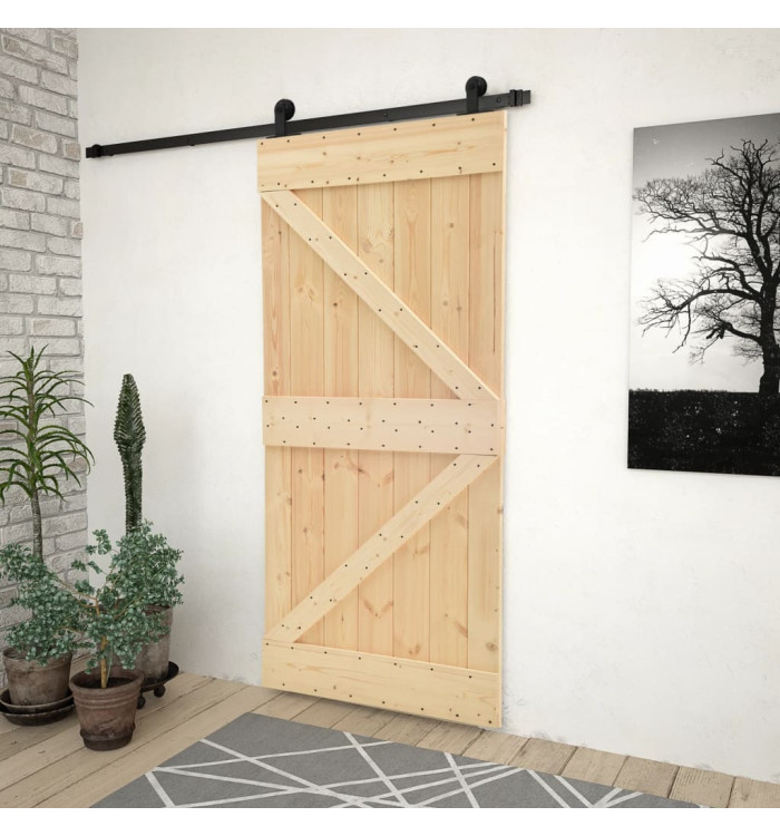 Porte coulissante avec kit de quincaillerie 80x210cm Pin massif | Mobilier & Déco