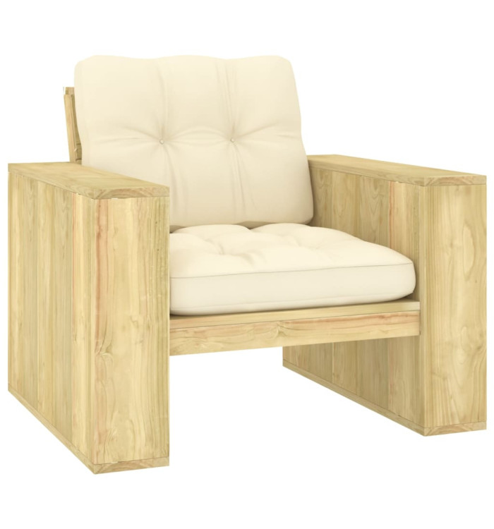 Chaise de jardin avec coussins crème Bois de pin imprégné | Mobilier & Déco