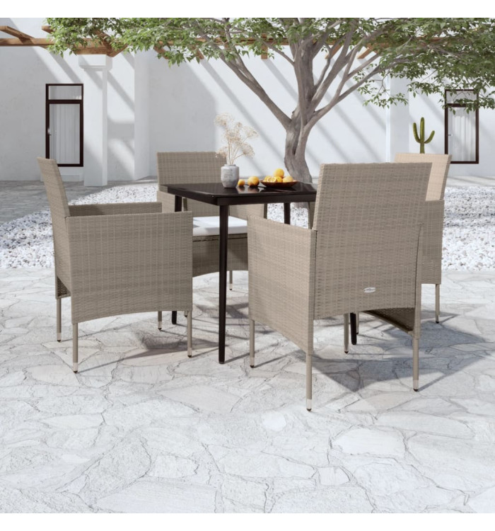 Ensemble à manger de jardin coussins 5 pcs Beige/noir | Mobilier & Déco
