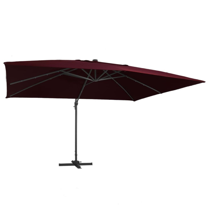 Parasol de jardin en porte-à-faux lumières LED rouge bordeaux | Mobilier & Déco