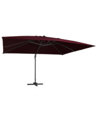 Parasol de jardin en porte-à-faux lumières LED rouge bordeaux | Mobilier & Déco