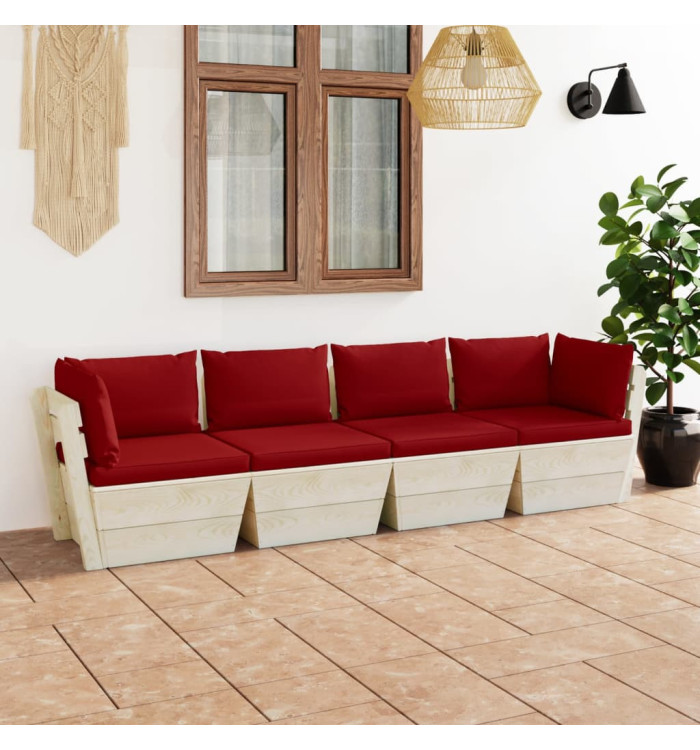 Canapé palette à 4 places de jardin avec coussins Bois d'épicéa | Mobilier & Déco