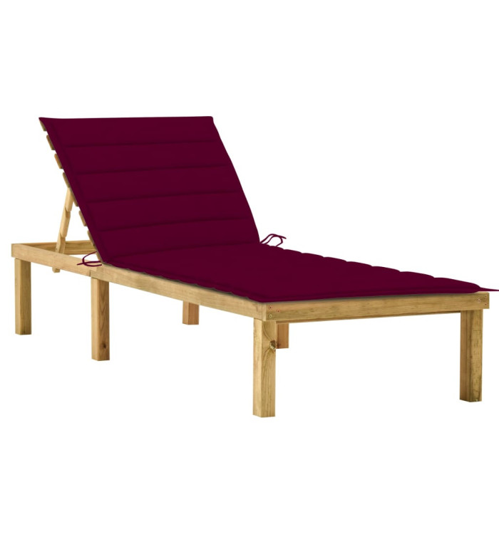 Chaise longue avec coussin bordeaux Bois de pin imprégné | Mobilier & Déco