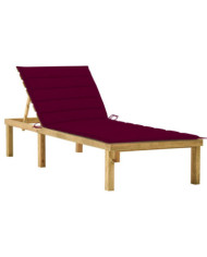 Chaise longue avec coussin bordeaux Bois de pin imprégné | Mobilier & Déco