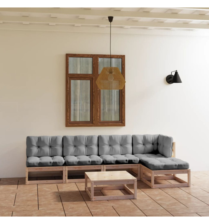 Salon de jardin 6 pcs avec coussins Bois de pin massif | Mobilier & Déco
