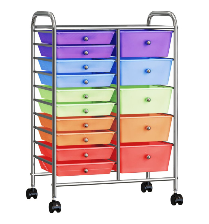 Chariot rangement mobile à 15 tiroirs XXL Multicolore Plastique | Mobilier & Déco