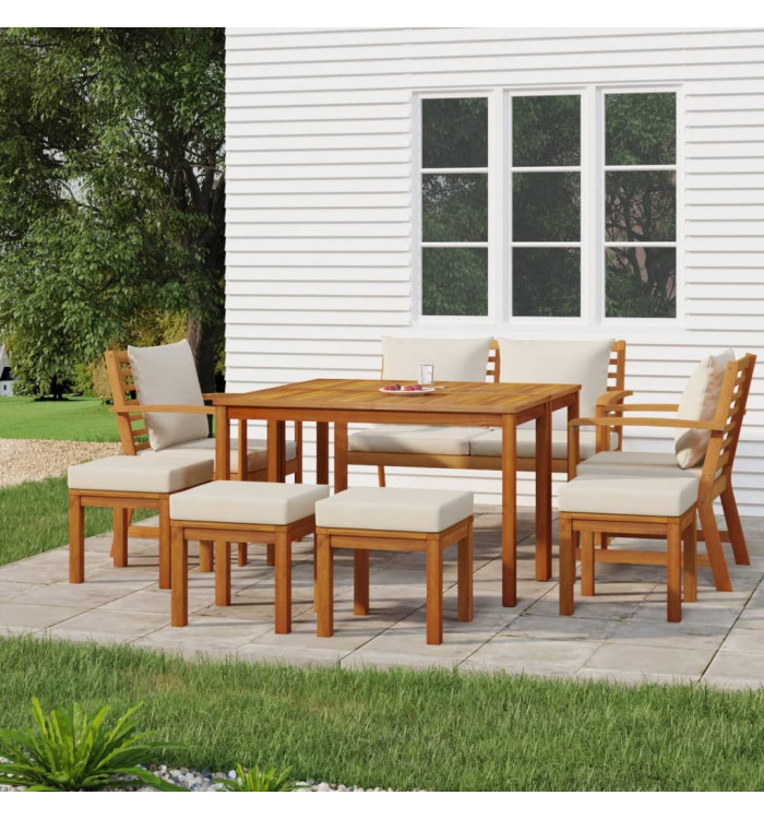Ensemble à manger de jardin coussins 9 pcs Bois acacia | Mobilier & Déco