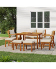 Ensemble à manger de jardin coussins 9 pcs Bois acacia | Mobilier & Déco
