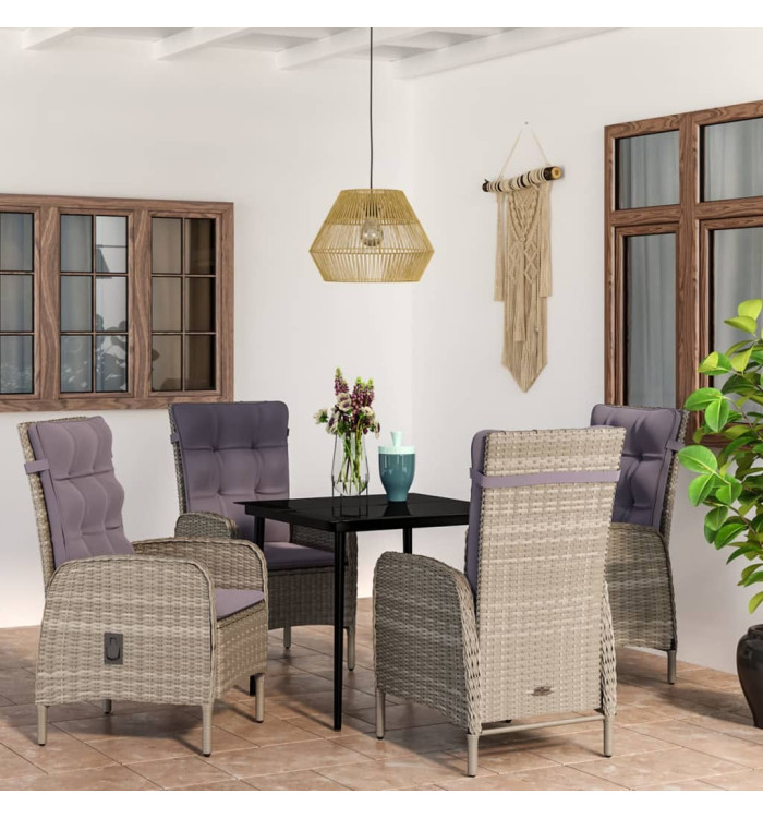 Ensemble à manger de jardin et coussins 5pcs Gris/noir | Mobilier & Déco