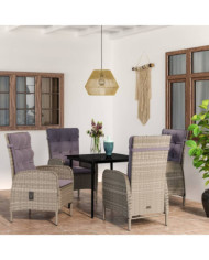 Ensemble à manger de jardin et coussins 5pcs Gris/noir | Mobilier & Déco