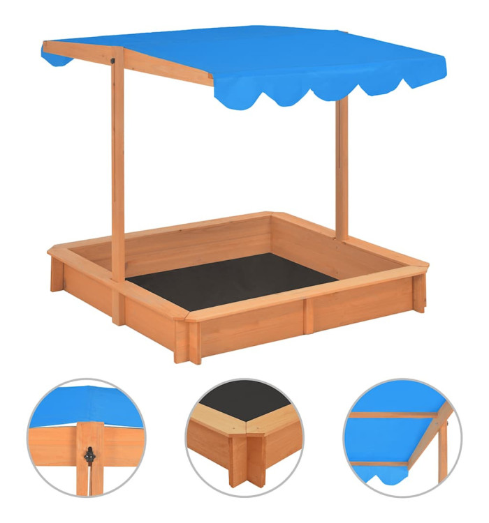 Bac à sable avec toit réglable Bois de sapin 115x115x115 cm | Mobilier & Déco