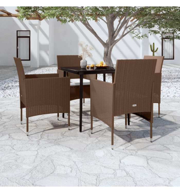 Ensemble à manger de jardin coussins 5 pcs Marron/noir | Mobilier & Déco