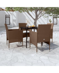Ensemble à manger de jardin coussins 5 pcs Marron/noir | Mobilier & Déco