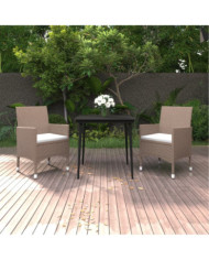 Ensemble à manger de jardin coussins 3 pcs Résine tressée Verre | Mobilier & Déco