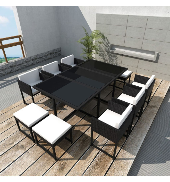 Salon de jardin 11 pcs avec coussins Résine tressée Noir | Mobilier & Déco