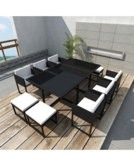 Salon de jardin 11 pcs avec coussins Résine tressée Noir | Mobilier & Déco