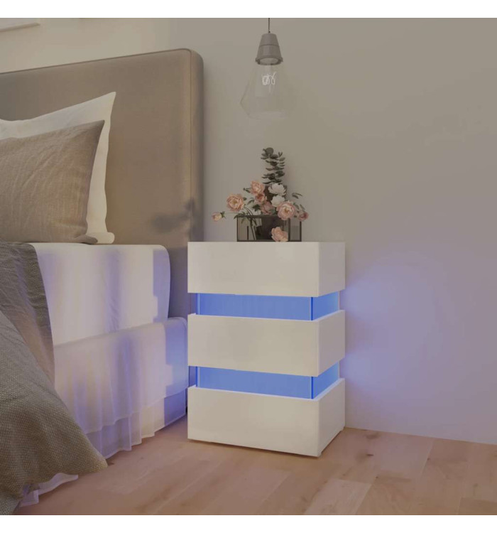 Table de chevet à LED blanc brillant 45x35x67 cm | Mobilier & Déco