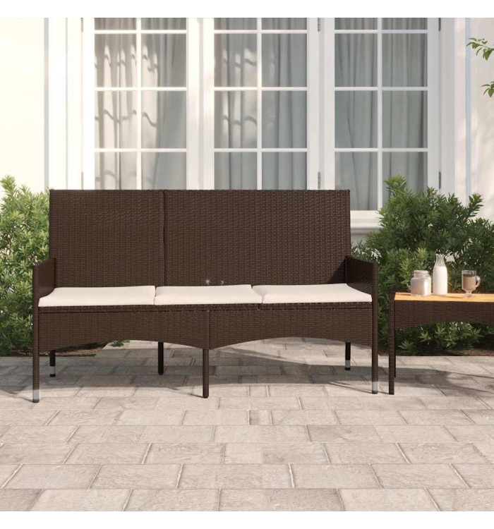 Banc de jardin à 3 places avec coussins Marron Résine tressée | Mobilier & Déco