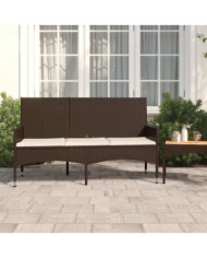 Banc de jardin à 3 places avec coussins Marron Résine tressée | Mobilier & Déco