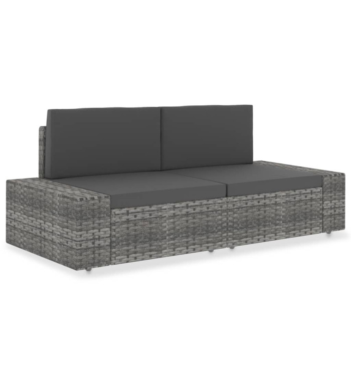 Canapé sectionnel 2 places Résine tressée Gris | Mobilier & Déco