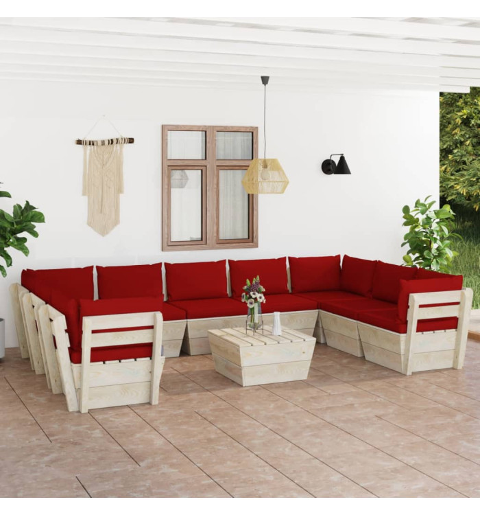 Salon de jardin palette 10 pcs avec coussins bois d'épicéa | Mobilier & Déco