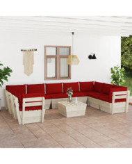 Salon de jardin palette 10 pcs avec coussins bois d'épicéa | Mobilier & Déco