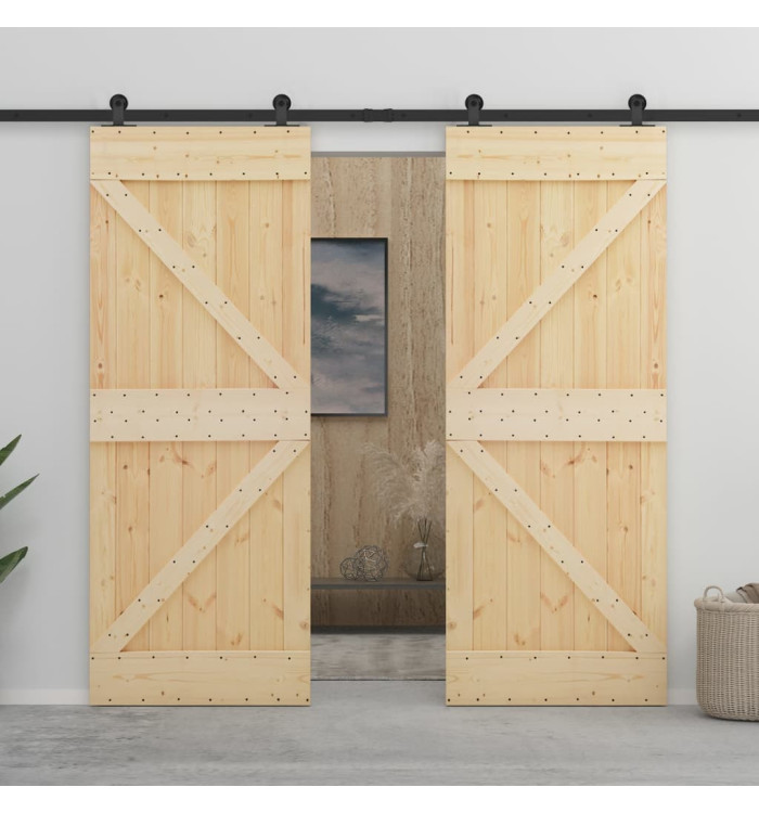 Porte coulissante et kit de quincaillerie 100x210 cm Pin massif | Mobilier & Déco