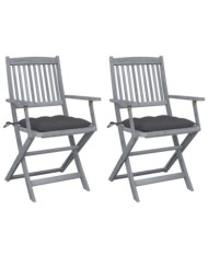 Chaises pliables d'extérieur lot de 2 et coussins Bois d'acacia | Mobilier & Déco