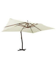 Parasol de jardin en porte-à-faux avec mât en bois blanc sable | Mobilier & Déco