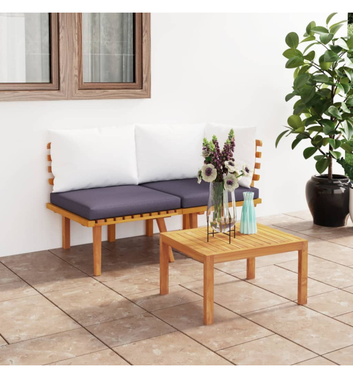 Salon de jardin 2 pcs avec coussins Bois d'acacia solide | Mobilier & Déco