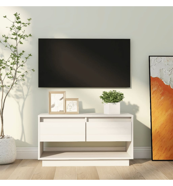 Meuble TV Blanc 74x34x40 cm Bois de pin massif | Mobilier & Déco